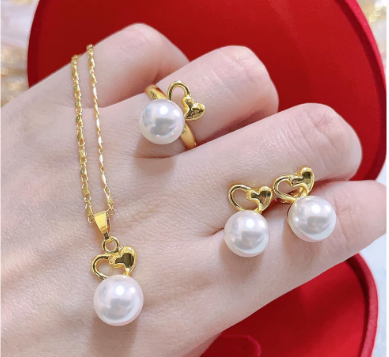 18k Bangkok gold 3in1 Earrings Necklace Ring