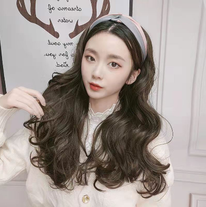 Wig for Women Long Hair Lazy Headband Wig Black Long Straight Hair Half Headg
