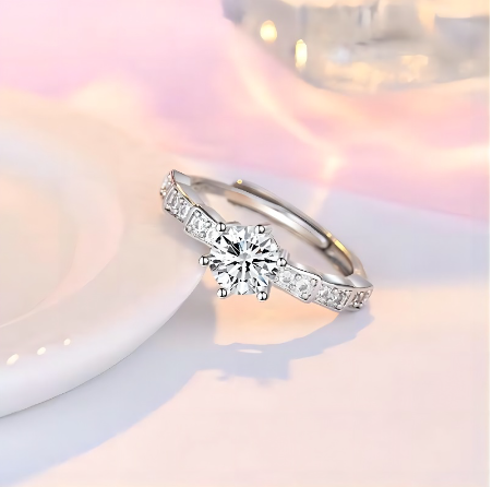 925 Silver Diamond Ring for Women Fashion Jewelry Adjustable Ring Rhinestone