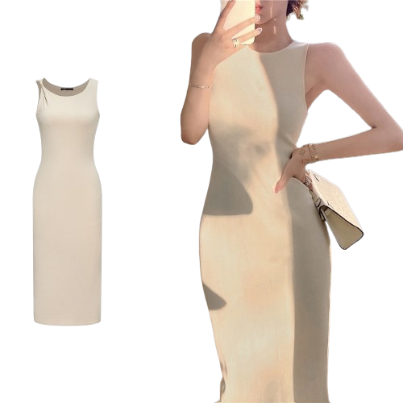 Lovito Women Casual Plain Asymmetrical Dress L68ED136 (Khaki)