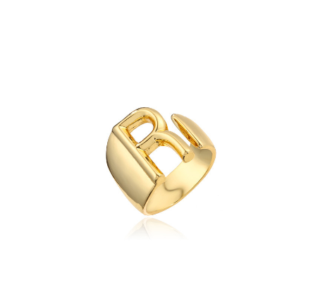 New Copper Plated Gold 26 A-Z Letter Opening Adjustable Ring Women's Initial Name Gold Jewelry Commemorative Couple Gift R