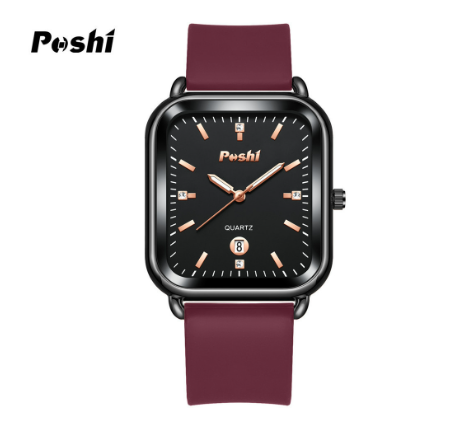 POSHI Fashion Square Rubber Ladies Watch Original Quartz Waterproof Watch for Women Sale Now Korean Style Fashion Casual Women F3