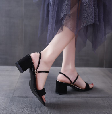 All Star Shoes Korean Suede High 2.5 inch Block Heels Sandals (One Shoe Two Wear)