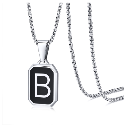 Meaeguet Black Fashion Necklace For Men Letter A-Z Pendant Stainless Steel Birthday Gift For Boyfriend B