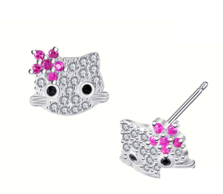925 Itay Silver Hello Kitty Cat STU217 Stud Earring Women Fashion Cartoon Earrings Fine Jewelry