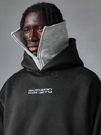 SUMWON Regular Fit Contrast Colour Zip Masked Overhead Hoodie With Embroidery & Side Pocket