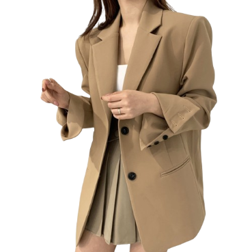 Lovito Women Casual Plain Button Basic Blazer LNE35045 (Khaki)