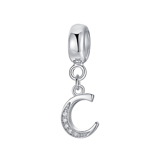26 English Letter Pendants Suitable For Pandora Bracelet DIY Necklace 925 Silver-Plated Charm Simple Fashion Jewelry Pendant C