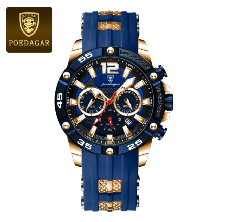 POEDAGAR sports watch for men waterproof original fashion silicone multifunctional chronograph watch luminous calendar display Watch GOLD BLUE