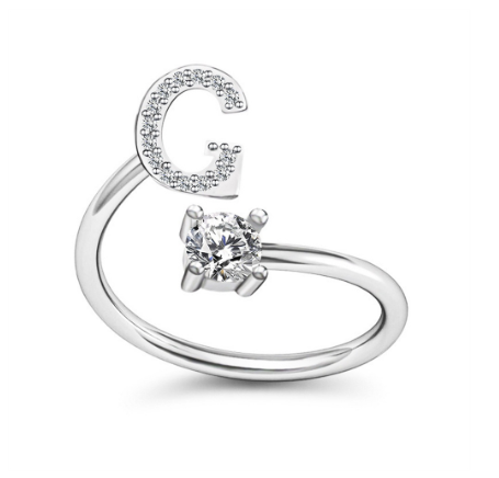 Simple Rhinestone 26 Letter Rings For Women Sliver Color Initials Adjustable Ring Opening Finger Accessories Wedding Jewelry G