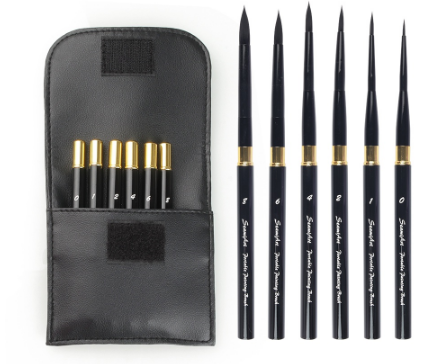 SeamiArt 6pcs/Set With Portable Pu Brush Bag DivIsible Short Holder Watercolor Journal Paint Brush