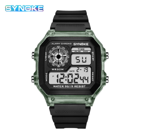 SYNOKE Men's Watch Sports LED Display Watch Luxury Digital Waterproof Watch GREEN