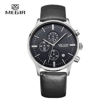 MEGIR Casual Business Men Leather Analog Quartz Watches Waterproof Chronograph Military Watch M006