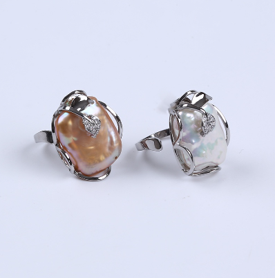 Natural Freshwater Baroque Pearl Ring  Retro Style Adjustable Ring