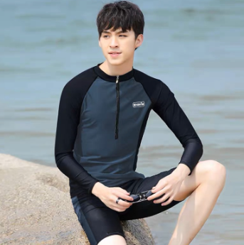 Men's Long Sleeve Rash Guard Terno With Shorts Rashguard Swimwear Swimsuit 6009