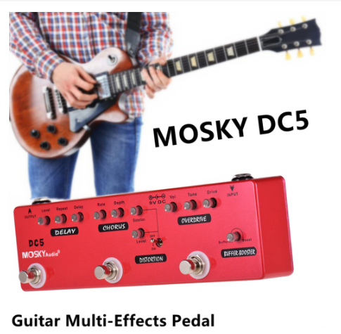 MOSKY DC5 6-IN-1 Guitar Multi-Effects Pedal Delay Chorus Distortion Overdrive Booster Audio Buffer
