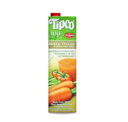 Tipco 100% Mixed Veggies & Mixed Fruit Juice with Powerpack Health Benefits  Tetra 1L