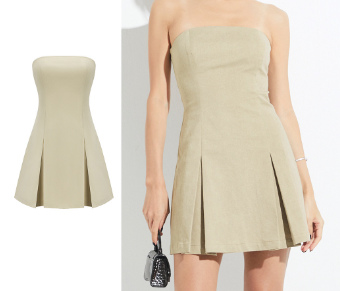 Lovito Women Pleated Sleeveless Dress L61AD072 Light Khaki