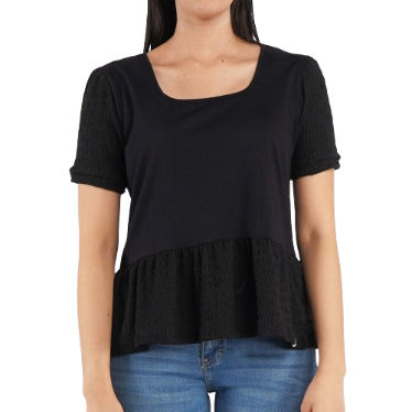 RRJ Basic Tees for Ladies Regular Fitting Shirt CVC Jersey Fabric 108211-U (Black)