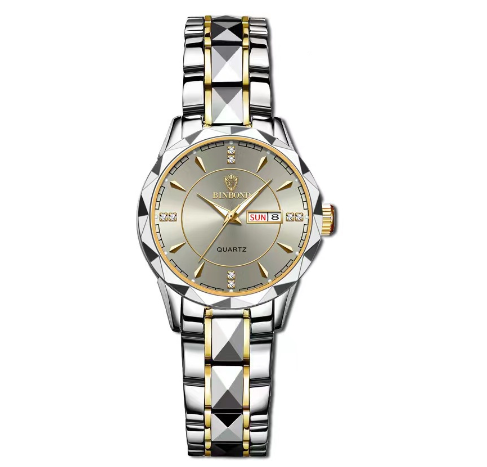 Binbond Fashion Luxury Stainless Steel Waterproof Men Unique Business Watch Dual Calendar Gold Luminous Quartz Wrist Watch F004