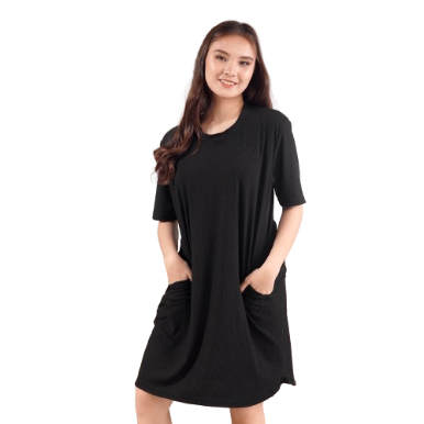 INSPI Chic Dress for Woman Plain Ribbed Knit Trendy Tops for Women Basic Long Dresses 3/4 Bodycon (Black)