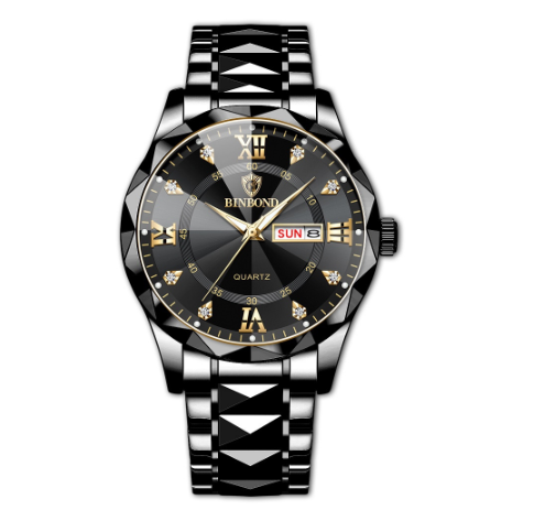 Binbond Original Men's Luxury Stainless Steel Waterproof Fashion Business Watch Luminous Dual Calendar Quartz Wrist Watch M10