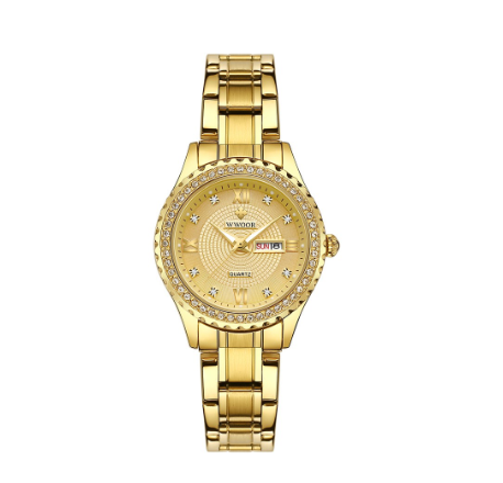 Wwoor Luxury Women Watches Waterproof Quartz Wristwatch Analog Clock Stainless Steel Strap Ladies Watch  ALL GOLD