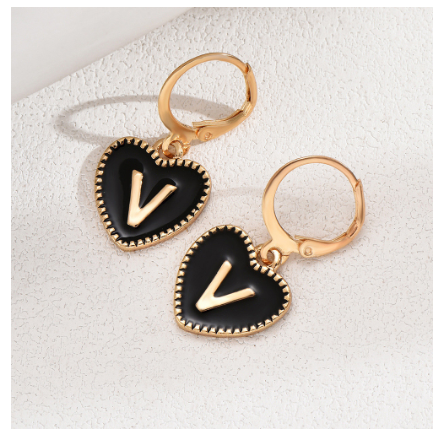 1 Pair Letter Heart Earring Gold Color Hoop Earrings For Women Fashion Alphabet Dangler Initials Ear Accessories Jewelry Gifts V
