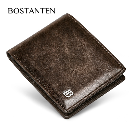 Bostanten Local Store Men's Leather Wallet Zipper 3 Sides 2 Folds Coin Purse +Box