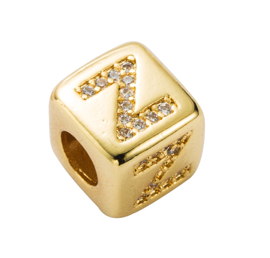 Gold Rhinestone Letters Cube Charm for Bracelet Necklace A-Z Alphabet Dice Beads Z