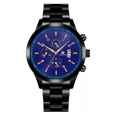 Luxury Business Men's Three-eye Calendar Analog Watch Stainless Steel Waterproof Men Quartz Wristwatches Relo Ng Kalalakihan BLACK BLUE ROSEGOLD