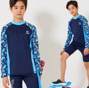 9-14Yrs Youth Kids Swimwear Long Sleeve Top+Pant+Swim Cap Teen Boys Split Swimsuit Plus Size