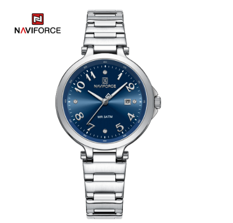 Naviforce NF5031 Ladies Fashion Casual Quartz Waterproof Stainless Steel Wristwatch SILVER BLUE