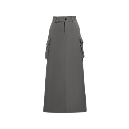 Lovito Women Casual Plain Pocket Skirts LNE27226 (Dark Grey)