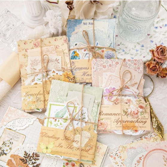 100 Pcs [Flower Post Office Series] Vintage Journal Material Paper Multiple Deco Paper Scrapbooking Sticker Scrapbook Kit