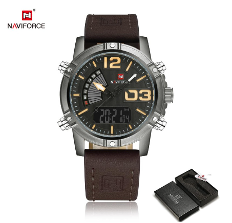 Naviforce NF9095 Men Business Luxury Brand Military Sport Watches Quartz Week Display Wristwatch COFFEE