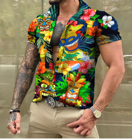 Hawaiian Shirt Men's Oversized Summer Casual Men's Shirt Street Wear Beach Men's Shirt Short Sleeve Tropical Rainforest Style