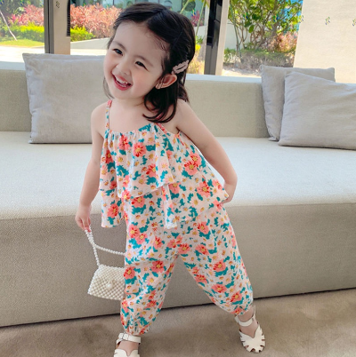2Pcs/Set Baby Girl Clothes Girls Fashion Summer Clothing Set Floral Sleeveless Kids Blouse Top Pants terno for kids girl set