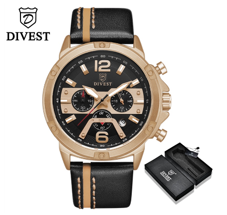 DIVEST Watch Men Fashion Quartz Leather Chrono Business Luminous Creative Original Waterproof Men's Watches 9035 M3