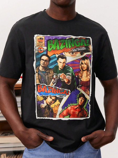THE BIG BANG THEORY X SHEIN Men's Casual Short Sleeve T-Shirt With Character And Letter Print For Summer