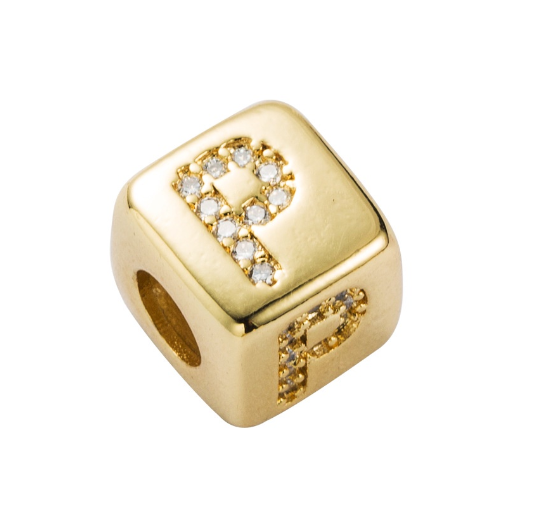 Gold Rhinestone Letters Cube Charm for Bracelet Necklace A-Z Alphabet Dice Beads P