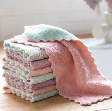 1Pc. Nonstick Oil Microfiber Coral Fleece Absorbent Kitchen Towel / Hand Towel