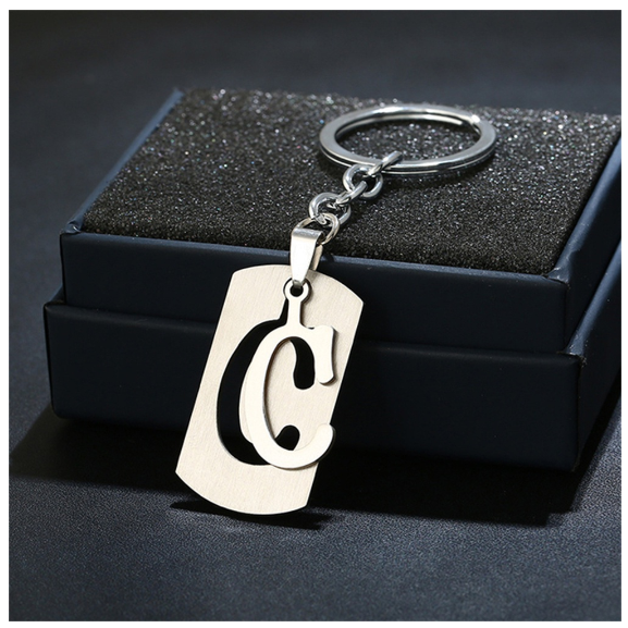 Stainless Steel 26 Letters Keychain Women Men Backpack Purse Charms Metal A To Z Alphabet Pendant With Key Holder For Couple C