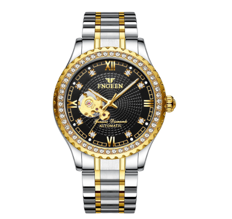 FNGEEN 8073 Men's Automatic Mechanical Watch SILVER GOLD BLACK
