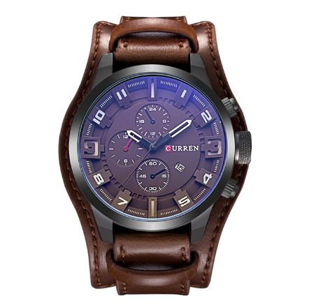 Curren Men's Watch Quartz Fashion Leather Waterproof Watches with Box 8225 BROWN