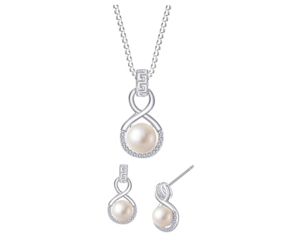 Silver S063 925 Italy Silver 2 in 1 Necklace Earring Ladies Pearl Set