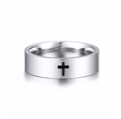 Cross Ring in Silverly Stainless Steel Wedding Band for Men