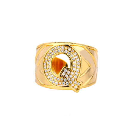 Fashion Initial Letter Rings For Women Finger Adjustable A-Z Alphabet Ring Jewelry Q