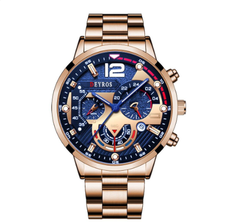 Original DEYROS Top Luxury Men's Watches Silver Stainless Steel Chronograph Analog Quartz Wrist Watch For Men Waterproof Business Watch 001
