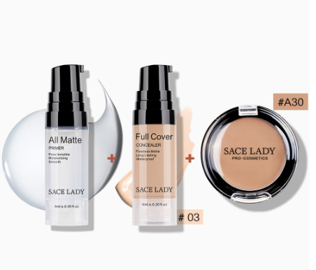 Sace Lady All Matte Primer + Full Cover Concealer + Waterproof Cream Concealer Set